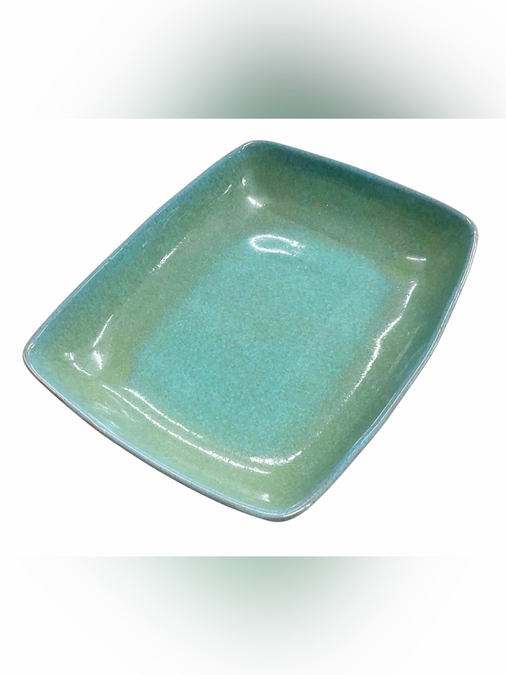 1940’s Signed Glidden Pottery Speckled Matrix Turquoise Glazed Tray Dish